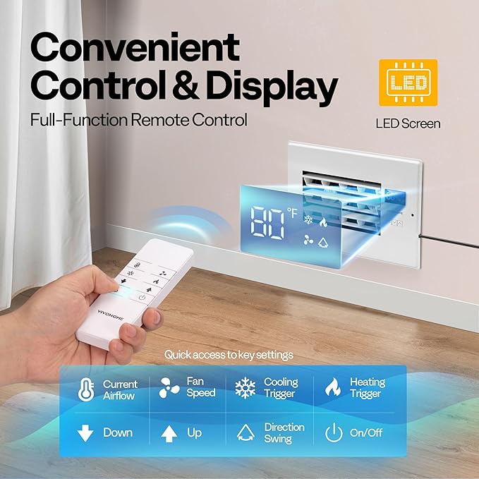 VIVOHOME Register Booster Fan - 6'' x 10'' Opening with Adjustable Louver - Smart Thermostat & 10-Speed Remote Control - AC Vent Fan for Floor, Ceiling, Wall - Quiet Operation (White)