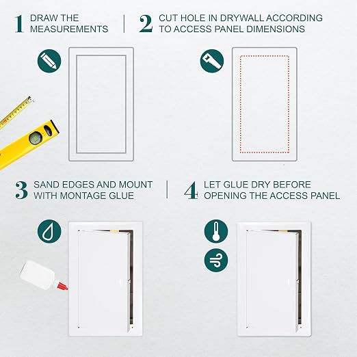 6" x 12" White Metal Access Panel - Wall Access Panel for Drywall - Hidden Wire Cover for Wall Covering Panels - Plumbing, Electricity, Heating Alarm, Bathroom, Dry Wall Hole Cover