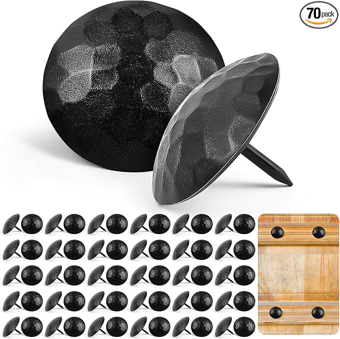 70 Pcs 1.5 Inch Large Iron Clavos Decorative Nails Iron Antique Clavos Fasteners Ornamental Rustic Accent for Wood Doors, Shutters, Faux Wood Beams, Gates and Furniture (Black)
