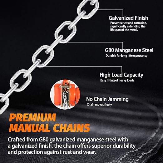 Lever Chain Hoist 1 Ton 2205LBS Capacity,10FT Lift,Manual Ratchet Chain Puller Hoist with 2 Hooks for Building Garages Warehouse Automotive Machinery