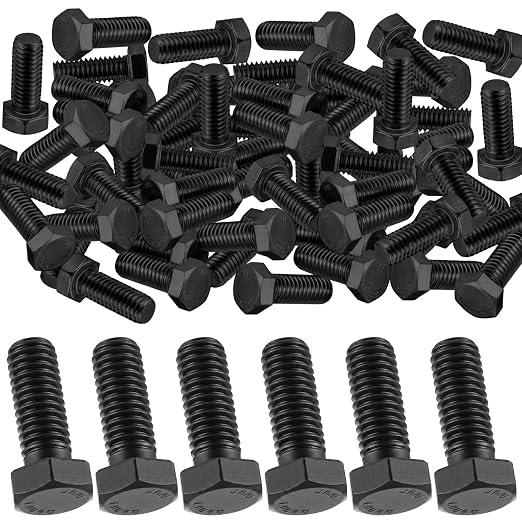 Zonon 50 Pcs 3/8-16 x 1 Hex Head Screw Bolt 18-8 (304) Stainless Steel Hexagon Bolts, Fully Threaded, Plain Finish, External Hex Drive (Black)
