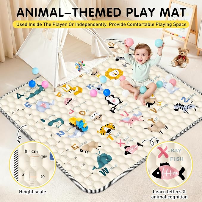 Baby Playpen with Mat, Foldable Playpen for Babies and Toddlers Large Playpens Play Yard Indoor Outdoor Activity Center Game Fence Safety Area Travel Play Pen for Babies 6-12 Months 50"X50" Dark Grey