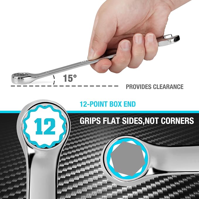 DURATECH 18mm Combination Wrench, Metric, CR-V Constructed with Mirror Polish, 12-Point, 15-Degree Offset