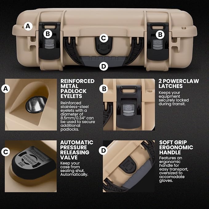 NANUK 910 Hard Case with Customizable Cubed Foam, IP67 Waterproof & Crushproof, Rugged Construction for Ultimate Protection, Made in North America – Tan (14.3” x 11.1” x 4.7”)