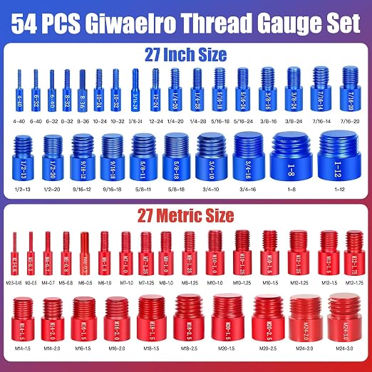 Nut and Bolt Thread Checker - 54 PCS Nut and Bolt Gauges Individually Housed in Case (27 Inch & 27 Metric) Specially Suitable for Size Check on Tricky and Narrow Area