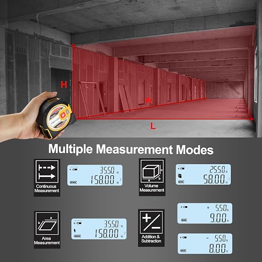 PREXISO 2-in-1 Laser Tape Measure - NOT Digital - 135Ft Laser Measurement Tool & 16Ft Measuring Tape with Auto Lock & Movable Magnetic Hook - Pythagorean, Area, Volume, Ft/Ft+in/in/M Unit-NOT Digital