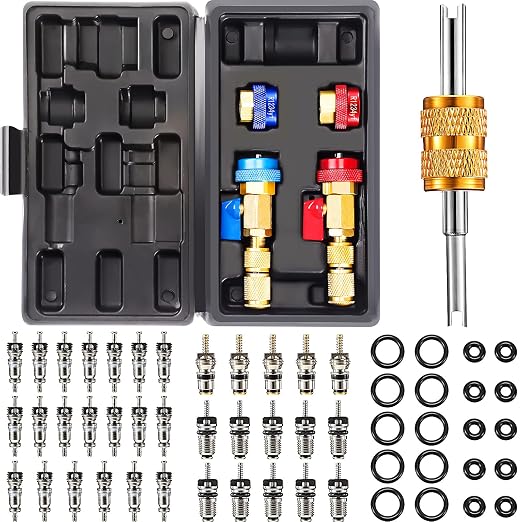 R134A R1234YF Valve Core Tool 35 Pcs Air Condition Valve Core Refrigeration Schrader Valve Core 3 Pcs Remover Tool with 20 Pcs O-Ring Rubber Seal for Car (A/C R12 R134a R1234YF)