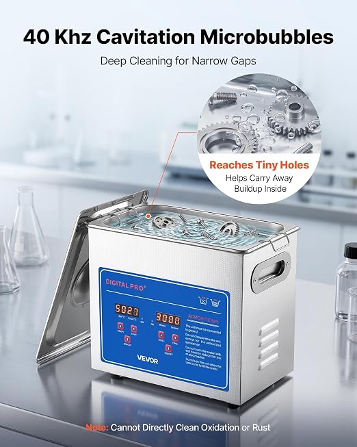 VEVOR Ultrasonic Cleaner 3L-Class Capacity Ultrasonic Parts Cleaner 40kHz, Digital Time and Temp Control, Stainless Steel Ultra Sonic Cleaning Machine with Cleaning Baskets, for Jewelry, Small Items