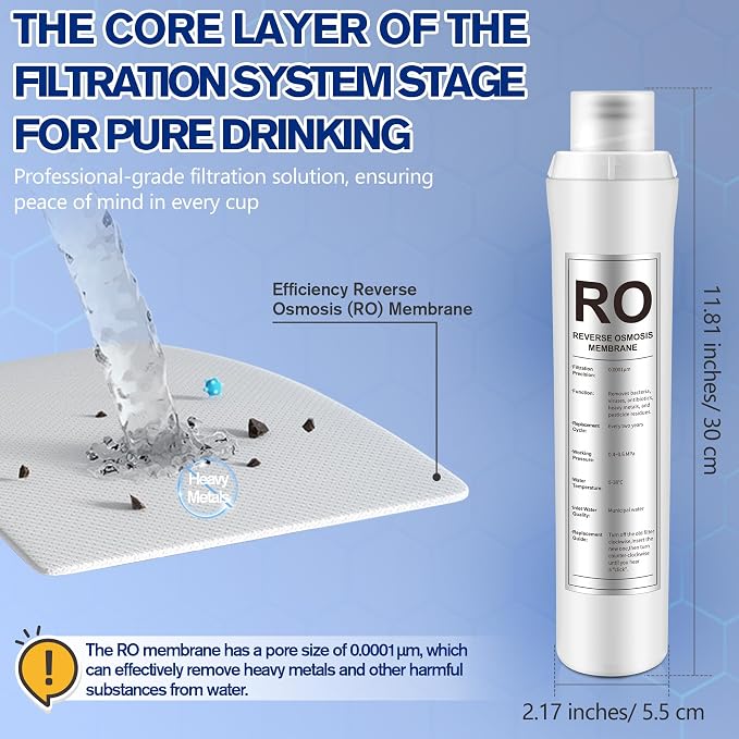1 Pack RO Water Filter Replacement Compatible with Bluevua RO100ROPOT, 1 RO Water Filters, Improved Drink Quality, Easy to Replace for Household Daily Use Drinking