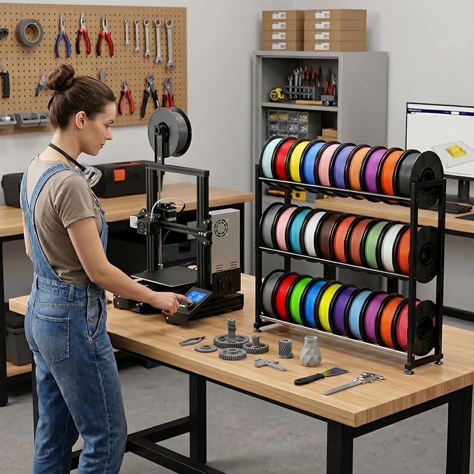 3-Tier 3D Filament Storage Rack - Heavy Duty Metal Spool Shelf for 30 Rolls | 3D Printer Filament Rack for PLA, ABS, TPU Filament Storage, Filament Holder for 3D Printing Workstation, Office, Workshop