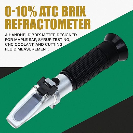 ADE Advanced Optics RHB-10ATC-1 0-10% ATC Brix Refractometer | Handheld Brix Meter for Maple Sap, Syrup Testing, CNC Coolant and Cutting Fluid Measurement with Aluminum Body, Pipette Included Set Kit
