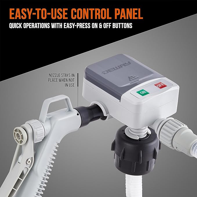 Deway Automatic Fuel Transfer Pump with Nozzle for Quick Flow Control & Stop, Extra Long Hose, Portable Liquid Pump for Gasoline, Diesel Fuel & More, 3 Included Adapter Fits All Size Gas Cans