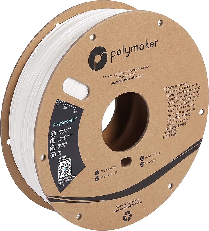 Polymaker PolySmooth PVB Filament 1.75mm 0.75kg White - Print Like PLA Filament, Easy Smoothable Post Process with IPA Alcohol