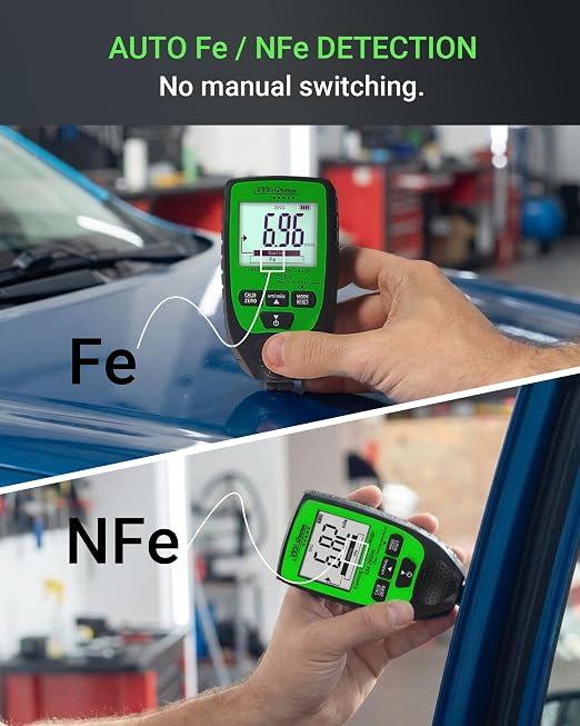 Paint Thickness Gauge CM-205FN for Cars – Digital Coating Thickness Meter, Auto Fe/NFe Detection, 0.1 μm Resolution, 0–1500 μm (0–59.1 mils), ±(3%+2 μm) Accuracy, Backlit LCD