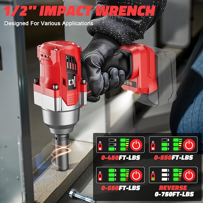 Cerycose Cordless impact Wrench 1/2 inch Compatible with Milwaukee 18v Battery, 750FT-LBS (1000N.m) Brushless Electric Impact Gun with LED Work Light & 6 Sockets, High Torque Impact Driver, Bare Tool