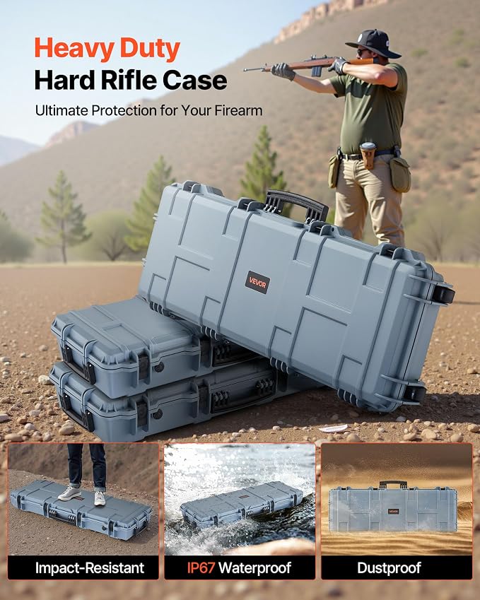 VEVOR Rifle Case, Rifle Hard Case with 4 Layers Fully-protective Foams, Lockable Hard Gun Case with Wheels, IP67 Waterproof & Crushproof, for Rifles or Shotguns