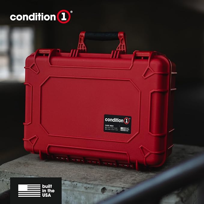 Condition 1 18" Medium Waterproof Hard Case with Foam, Model 801, Portable Protective Storage Box for Travel, Tactical Gear, Made in USA, 18.36"x13.70"x 7.03" Green