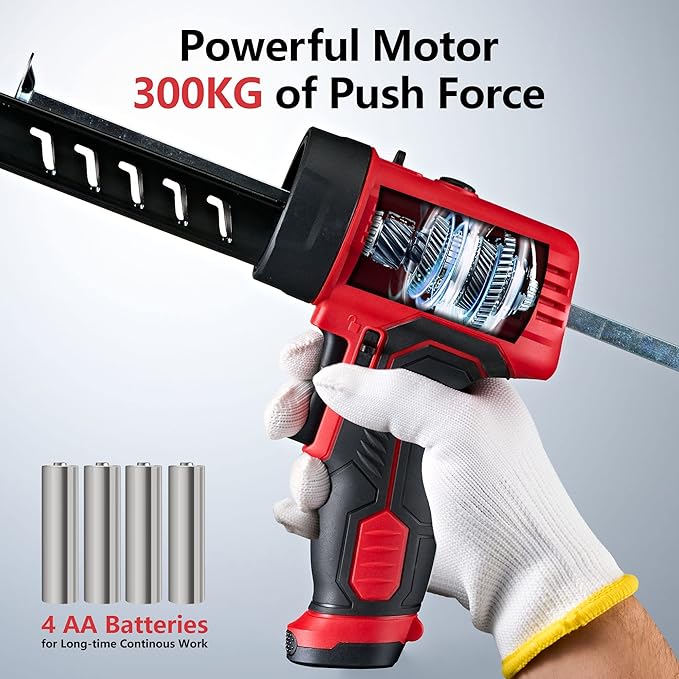 Caulk Gun, Non-Drip Electric Caulking Gun with 300 KG Thrust, Cordless Silicone Tool Gun with Constant Flow Tech, Lightweight 10oz Caulk Guns with LED Light