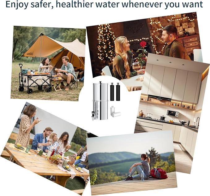 Gravity Water Filter Replacement,for Berkey Black Carbon (BB9-2, 2 Pack) Purification Elements and Fluoride Filters K5366 (PF-2, 2 Pack) Combo Pack, Suitable for Berkey Water Filtration System