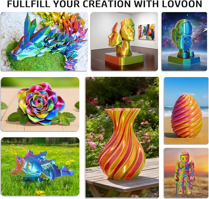 LOVOON 3D Tri-Colors PLA Printer Filament 1.75mm, Silk PLA Red Yellow Blue, 3D Printing Filament +/-0.02mm, Most 3D Printer and 3D Pen Compatible, 1kg(2.2lbs)/Spool