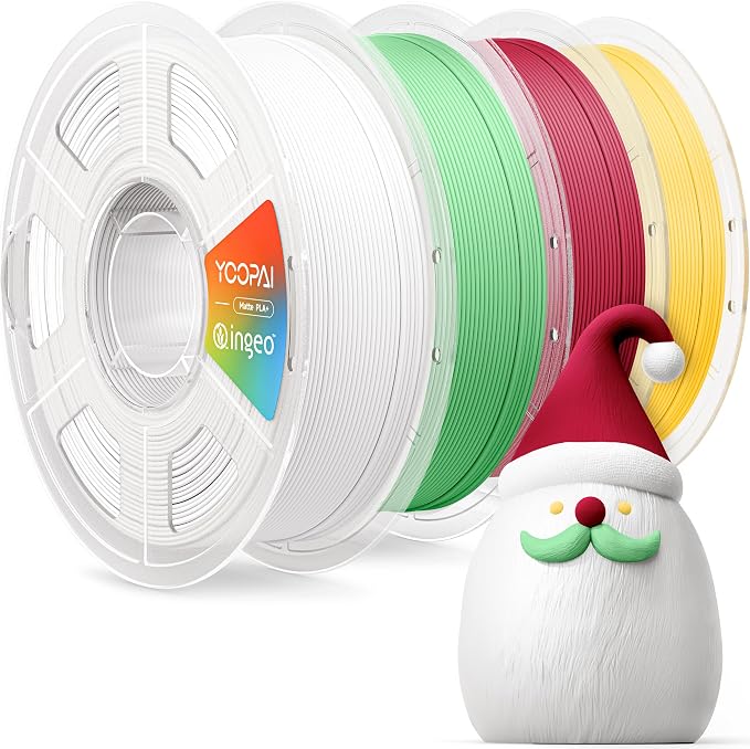 YOOPAI PLA+ Matte Filament 1.75mm, 4KG (8.8lbs) 3D Printer Filament, Dimensional Accuracy +/- 0.02 mm, Ivory White+Grass Green+Burgundy Red+Lemon Yellow