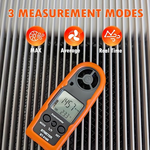 BTMETER Anemometer Handheld Wind Speed Meter, BT-816B Mini Digital Air Flow Meter with LCD Backlight/Wind Chill & Temp, Max/Avg/Current Mode to Measure Air Flow Velocity for Sailing Drone Golf HVAC