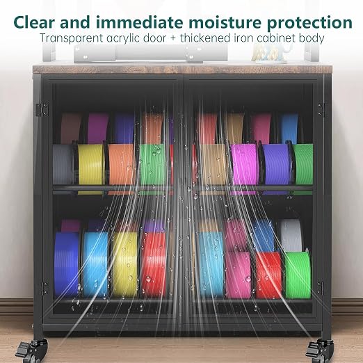 3D Printer Stand with Filament Storage, 29.5" x 18.9" Dustproof and Moisture-Proof Heavy Duty Large 3D Printer Table Cart with 360°Rolling & Cabinet for Workshop Studio Office (Rustic Brown)