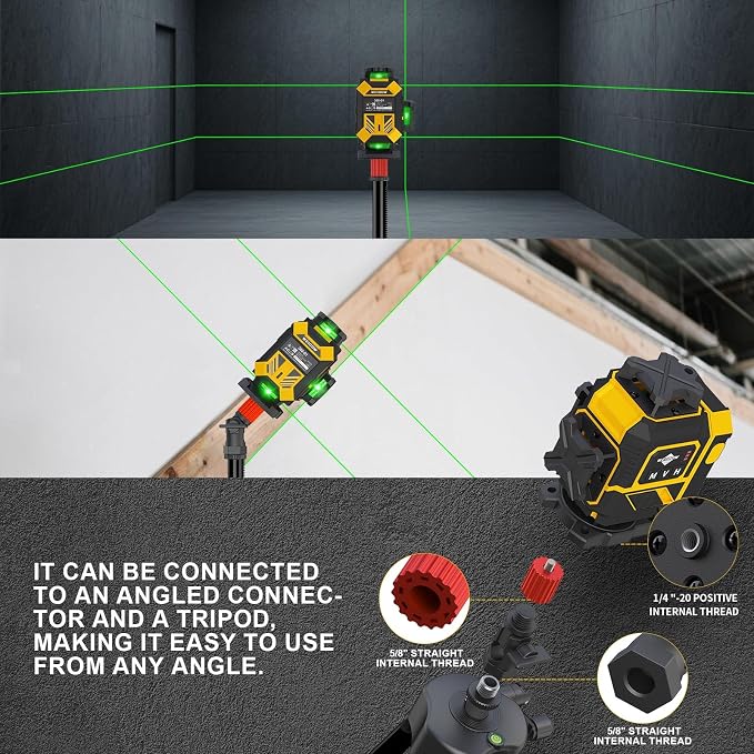 Premium 4×360° Green Laser Level Kit, Self-Leveling, Pulse Mode, Dual Batteries, Tripod & Full Accessories for Construction DIY