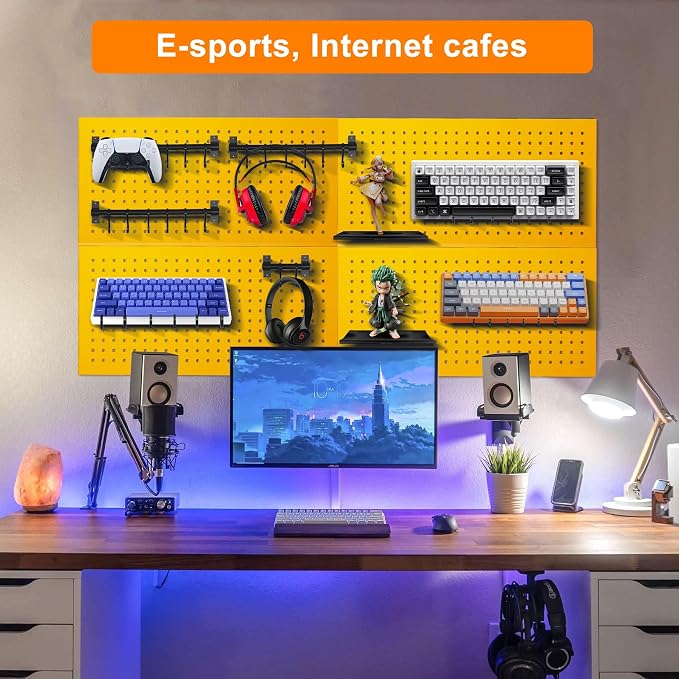 Metal Peg Board Panels, Pegboard Panels, Heavy Duty Pegboards | 4 Pack Yellow Peg Boards, Wall Organizer For Workbench, Shop, Shed, Modular Organizer Board Kit, Wall Organizer