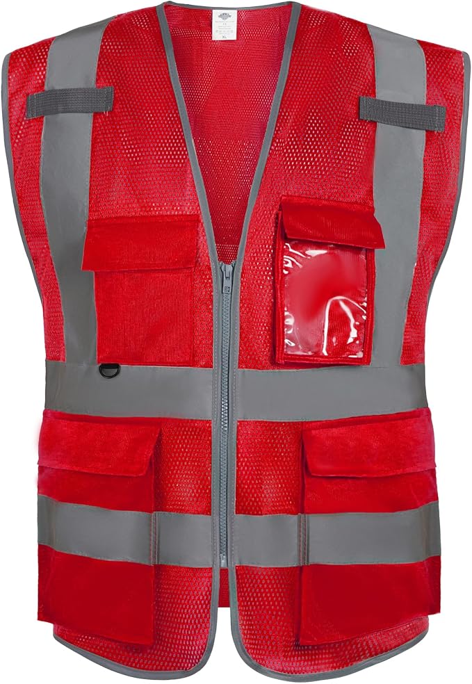 Dazonity High Visibility Mesh Safety Vest with Multi Pockets and Zipper, Fit for Men & Women, Work, Construction, Surveyor