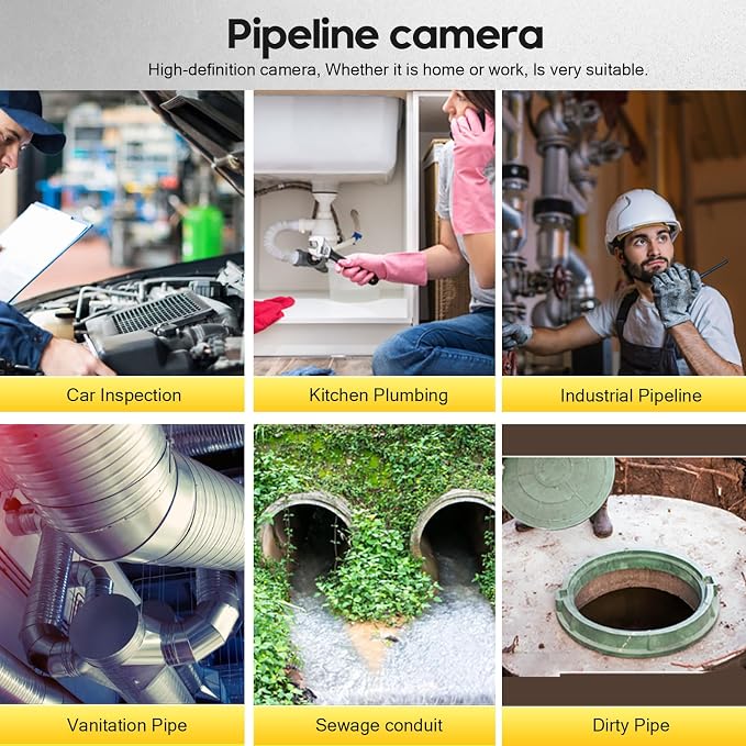 9'' Monitor Sewer Camera,HD 1000TVL,0.072ft/22mm Endoscope with 12pcs LED Lights, IP68 Waterproof Pipe Drain Inspection Camera with DVR 16GB TF Card (20M/65.6FT)