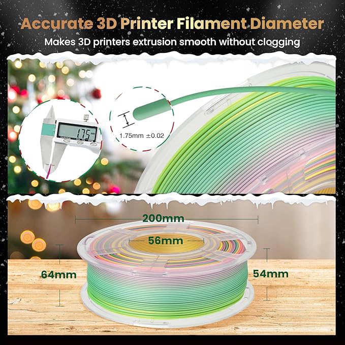 SUNLU PLA Rainbow Filament, Multicolor 3D Printer Filament, Smooth Color Change, Color Change Each 8 Meters, Suitable for Christmas Decoration, 1kg 330 Meters, PLA Rainbow (Red-Cyan-Blue-Purple)