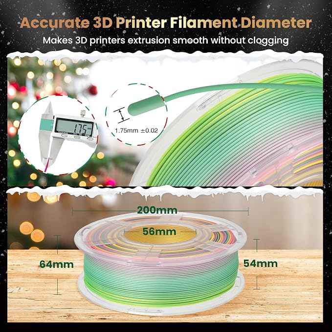 SUNLU PLA Rainbow Filament, Multicolor 3D Printer Filament, Smooth Color Change, Color Change Each 8 Meters, Suitable for Christmas Decoration, 1kg 330 Meters, PLA Rainbow (Yellow-Green-Blue-Pink)