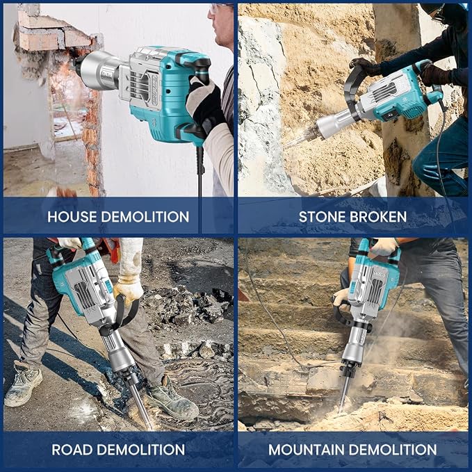 ENEACRO Demolition Jack Hammer 65 Joules SDS-Hex Concrete Breaker | 14.5Amp Heavy Duty, Chipping Hammer Cement/Pavement/Floor Breaker, 2pcs Chisels Included, Carry Box with Rollers