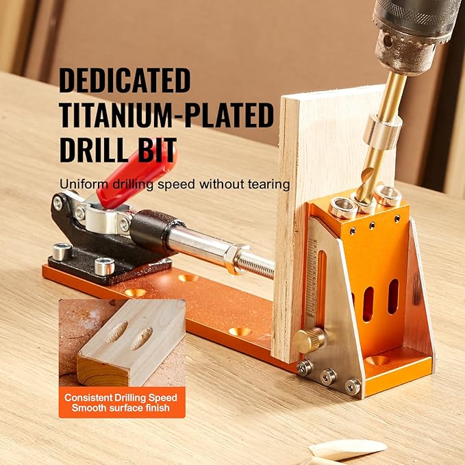 VEVOR Pocket Hole Jig Kit, Easy-to-Use for Wood Projects, Comes with Step Drills, Stop Collars, Hex Keys & Driver Bits, Features Dual Scales for DIY Woodworking