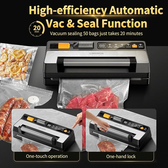 Next-Gen Vacuum Sealer Machine, Food Vacuum Sealer with Powerful Suction Pump, Dual-System for Valve&Textured Bags, Canisters & Marinate, Dual-Heat Seal for Dry&Moist Food, Built-in Cutter&Bag Storage