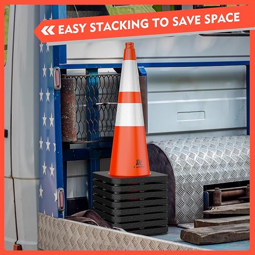 RoadHero 8 Pack Traffic Safety Cones 28 Inch with Black Weighted Base, Orange Cones with Reflective Collars for Parking Lot, Road Safety, Construction Events