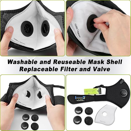 BASE CAMP Upgrade M Plus Dust Mask 2 Pack, Breathable Reusable Dust Face Mask with 6 Activated Carbon Filters for Woodworking Construction Mowing Grinding
