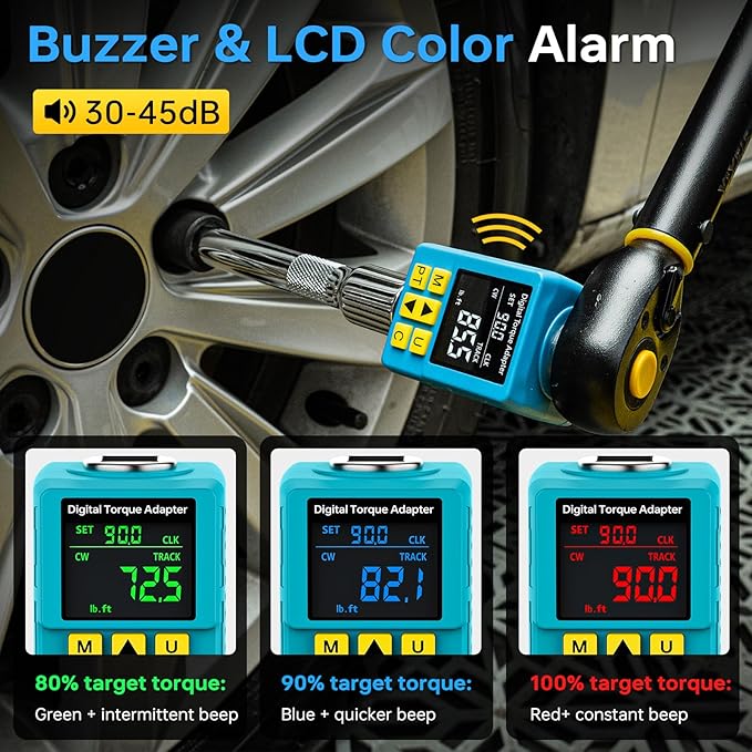 Heavy-duty Digital Torque Adapter, (±1% Accuracy, 40-300Ft-lb), 1/2" Digital Torque Wrench Adapter for Auto, Versatile Meter - Alert | Peak/Track | Preset | Store/Delete, for Machinery Repairs(406N.m)