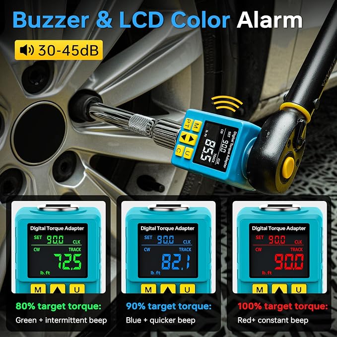 1/2" Digital Torque Adapter, (±1% Accuracy, 7.4-150Ft-lb) Digital Torque Wrench Adapter for Auto, with Upgrade Color Display, Versatile Meter - Smart Alert | Peak/Track | Preset | Store/Delete(203N.m)