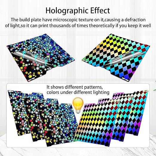 355x346mm H2D Build Plate for Bambu Lab H2D/H2S,Double-Sided Maple Leaf & Lattice Pattern Smooth Holographic Spring Steel Sheet,Flexible Easy Release Print Bed Platform Bambu H2D Accessories