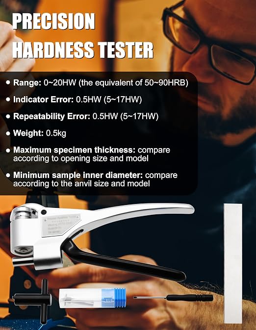 Webster Hardness Tester Metal Hardness Tester Handheld Hardness Tester with Measuring Scope 0-20HW Portable Hardness Tester Test Hardness of Aluminum Brass Copper Stainless Steel (Model W-20)