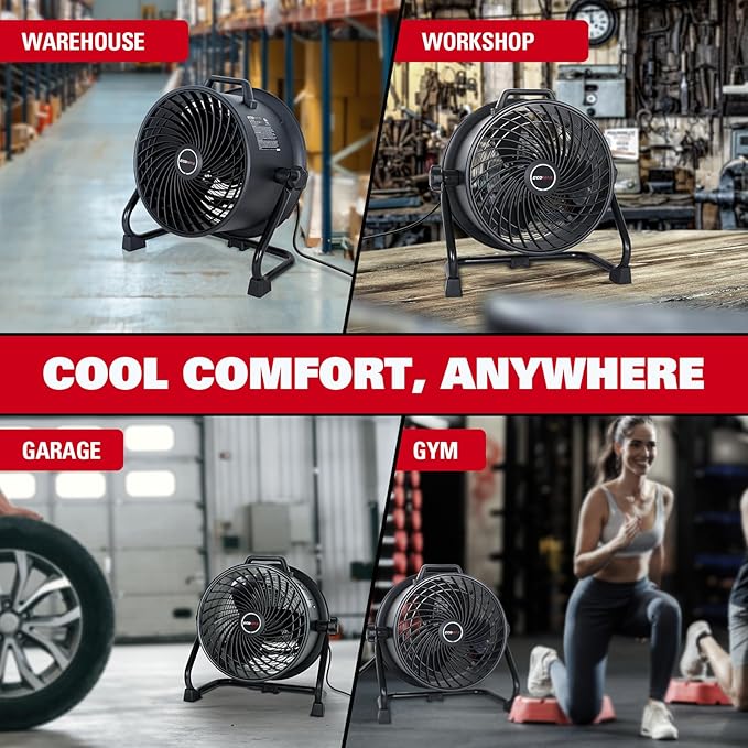 ECOMAX 16 Inch High Velocity Industrial Fan Portable Heavy Duty Drum Fan Metal Shop Fan with 3-Speed 360° Tilting, Floor Fans for Warehouse Workshop Garage, ETL Listed, EMF101618D