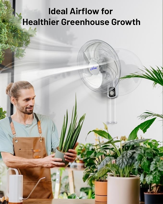 iLiving Glow Oscillating Wall Mount Fan with Adjustable Tilt, 18-inch, 3 Speed, Metal Grille and Blade, 90 Degree Oscillation, Airflow 1650CFM, Ideal for Home, Bedroom, Gym & Office, Greenhouse