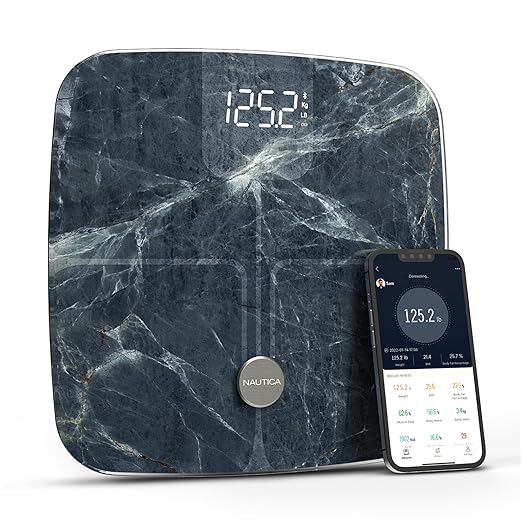 Nautica Body Tracker Digital Bathroom Scale, Bluetooth-Enabled Smart Scale with BMI, Body Fat, Muscle Mass Tracking & More, Syncs with Smartphone App for Body Composition Tracking, 440 Lbs.