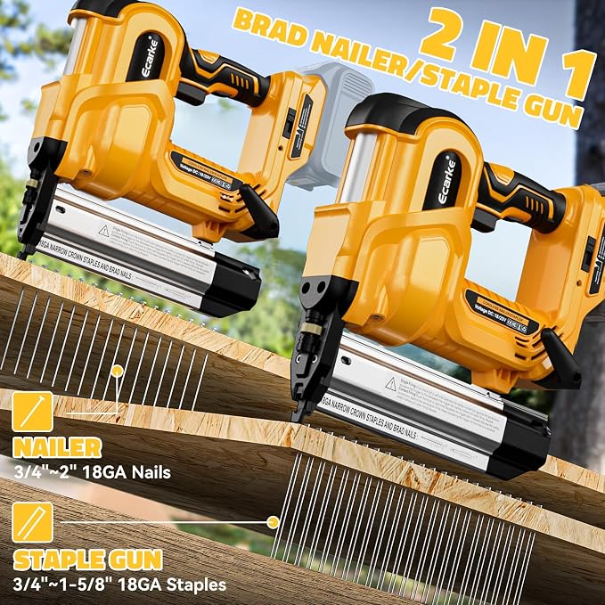 Ecarke Cordless 2 Inch Brad Nailer Compatible with DeWalt 20V Battery(Tool only),2 In 1 Electric Nail Gun,18GA Staple Gun with 1000 Nails, Battery Powered Nail Gun for Trim Wood Crafting Home DIY