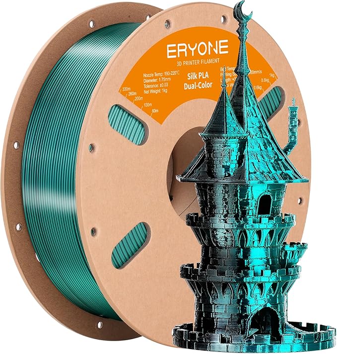 ERYONE Silk Dual Color PLA Filament 3D Printer 1.75mm +/- 0.03mm, Bicolor Filament Two Tone PLA 1KG(2.2lbs) Cardboard Spool, Black Green