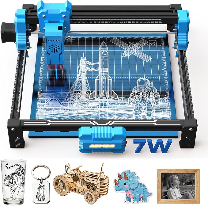 ACMER Laser Engraver Machine, 7000mW Laser Cutter, 0.01mm Precision, 300×300mm Engraving Area, 10000mm/min Speed, for Wood, Metal, Acrylic, Leather, DIY & Education