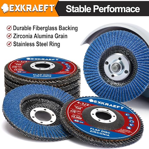 EXKRAEFT Flap Discs 4 1/2 for Angle Grinder, 50pcs Grinder Sanding Disc | 40/60/80/120 Grit T29 & 40 Grit T27 Angle Grinder Sanding Disc Set, Zirconia Flap Disc for Metal, Wood