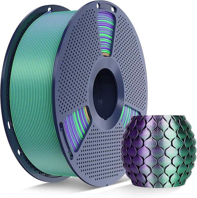 SUNLU Silk Dual Color PLA Filament, Silk PLA 3D Printer Filament 1.75mm, Neatly Wound Shiny Silk 3D Printer Filament, Dimensional Accuracy +/-0.02mm, 1KG Spool (2.2lbs), Silk Dual Color (Green Purple)